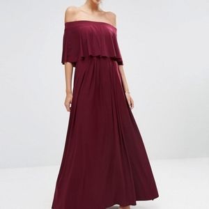 ASOS  Off Shoulder Frill Maxi Dress - Oxblood